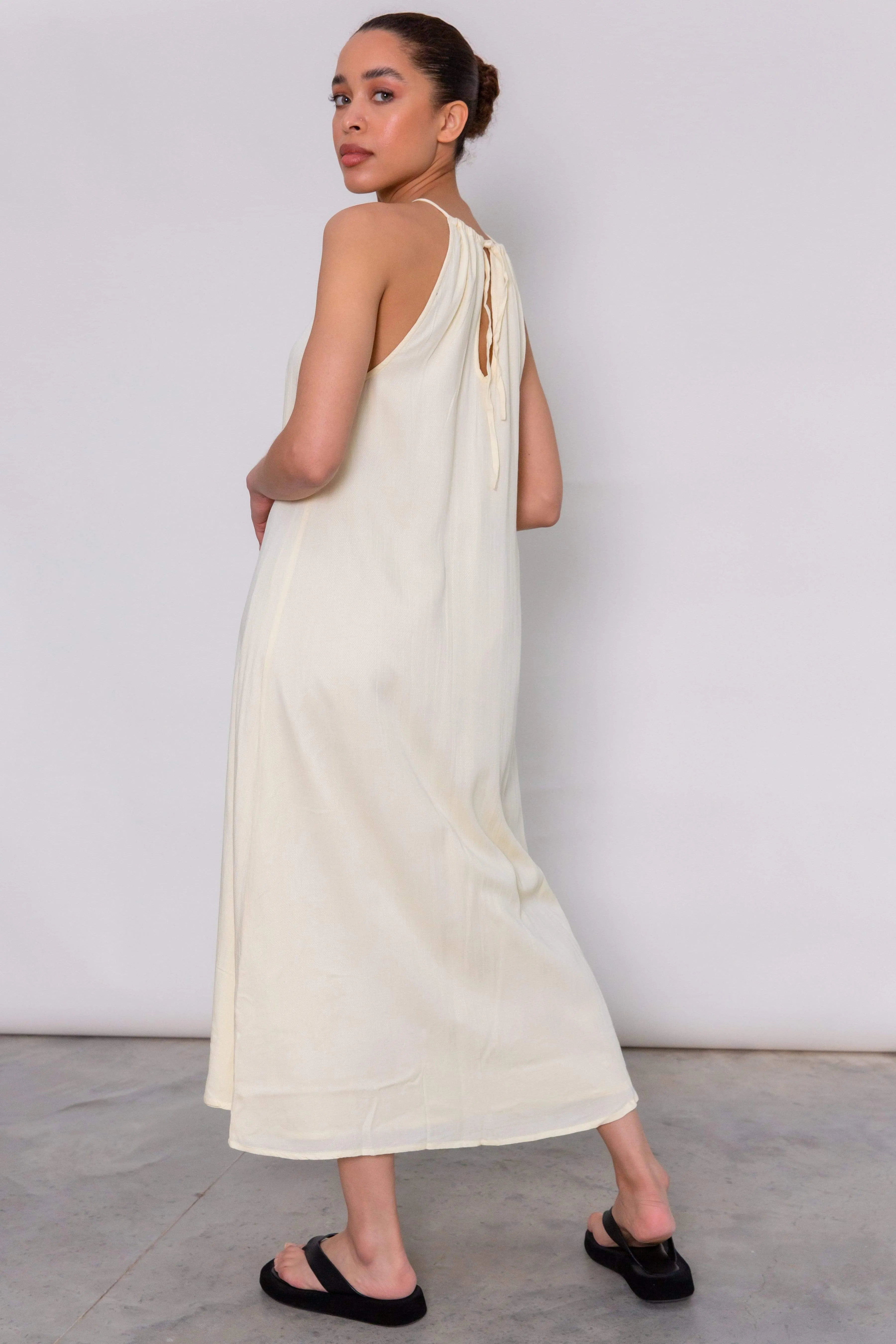 Fallon High Neck Midi Dress - Lemon Yellow