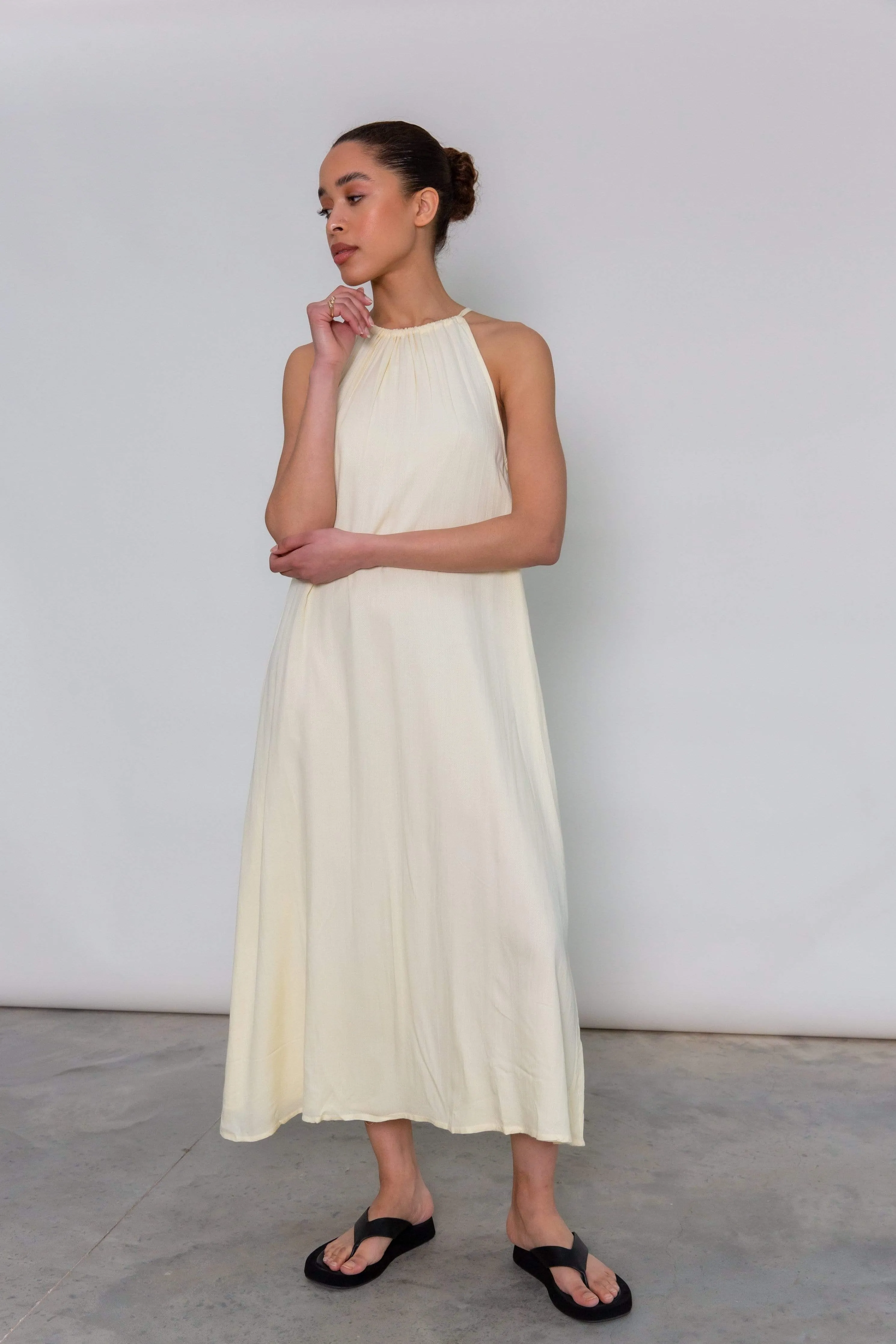 Fallon High Neck Midi Dress - Lemon Yellow