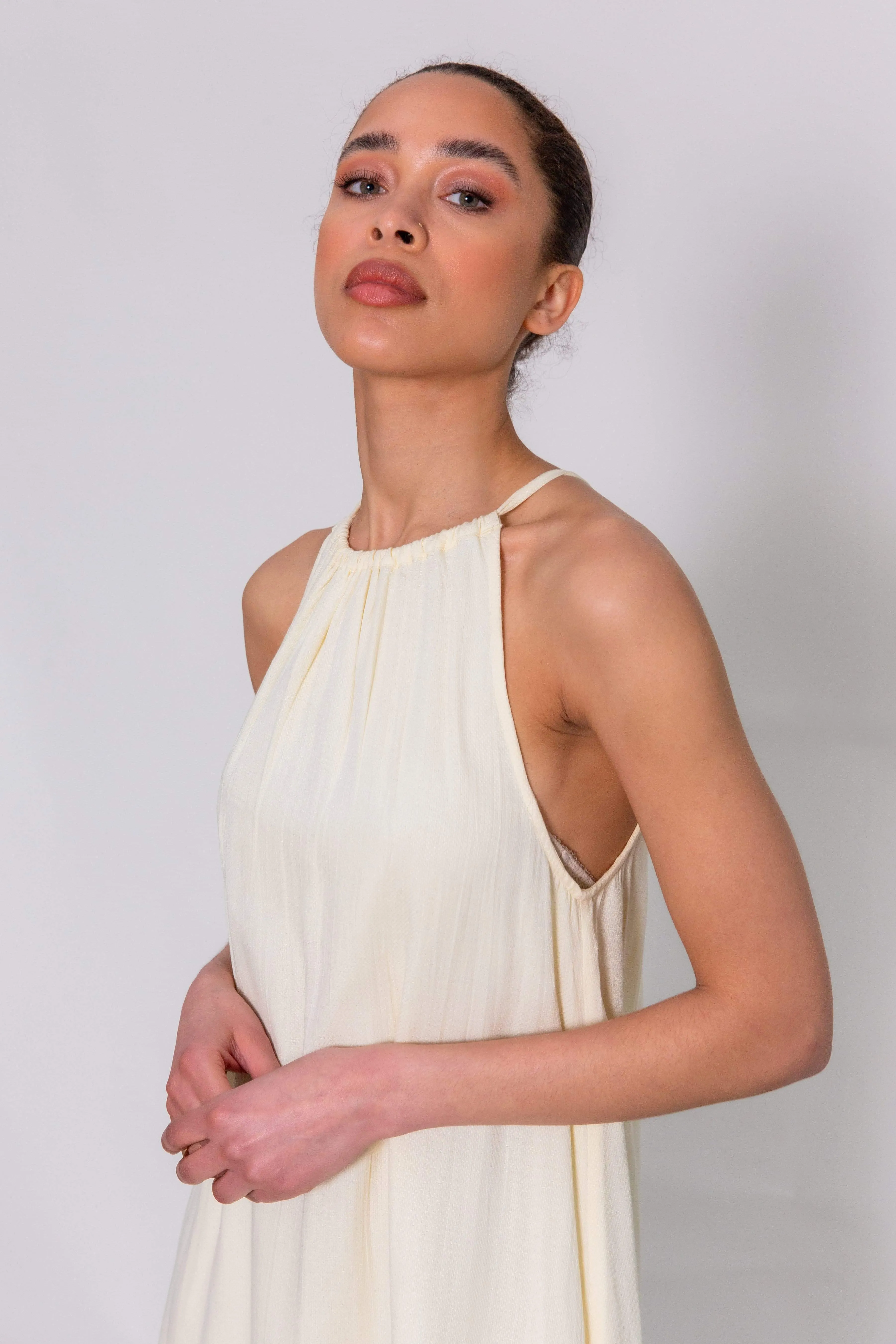 Fallon High Neck Midi Dress - Lemon Yellow