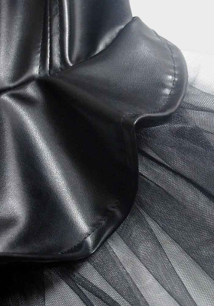 Faux Leather Mesh Ruffle Mullet Dress