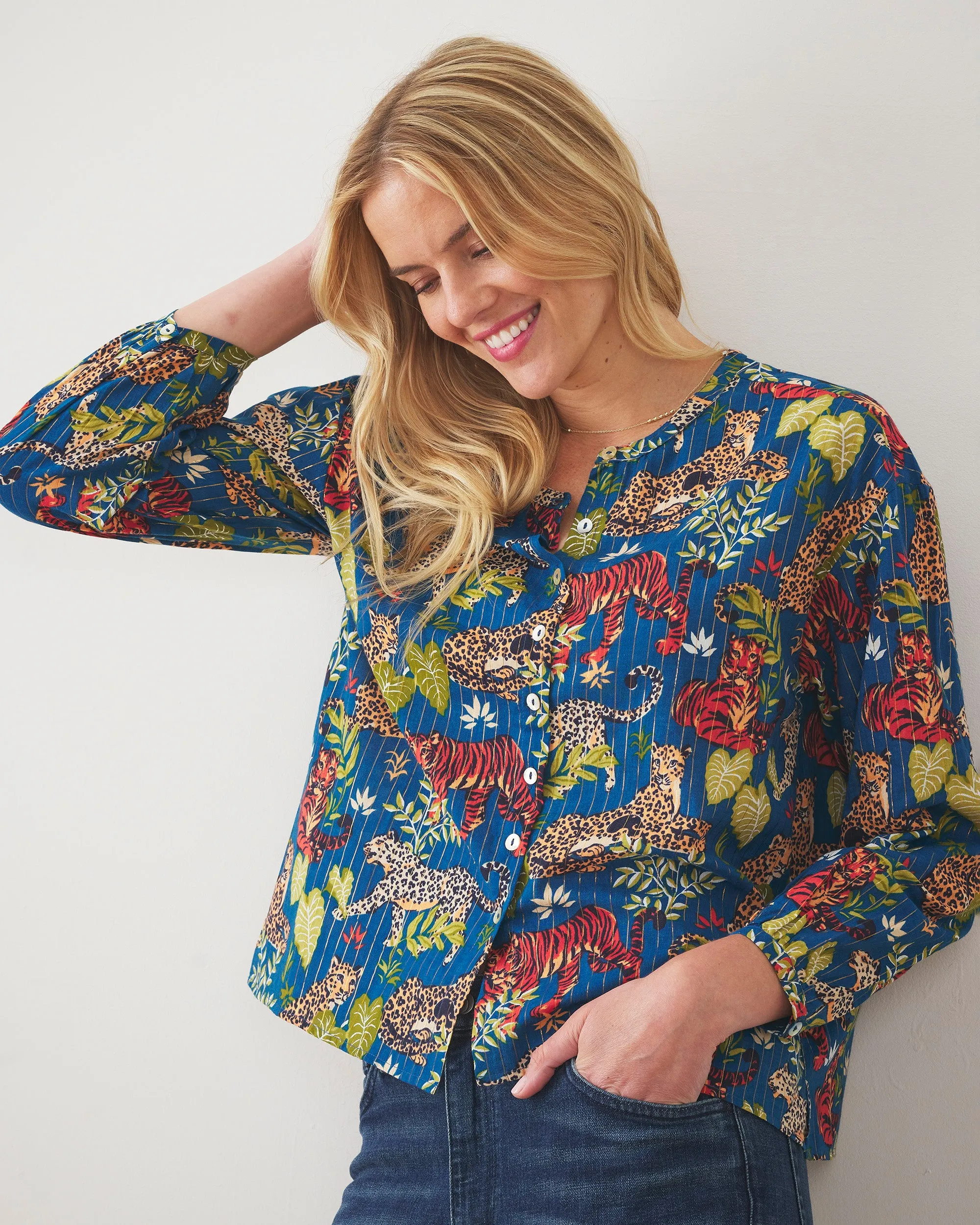 Feline Fatale - Big Plans Blouse - Midnight Swim