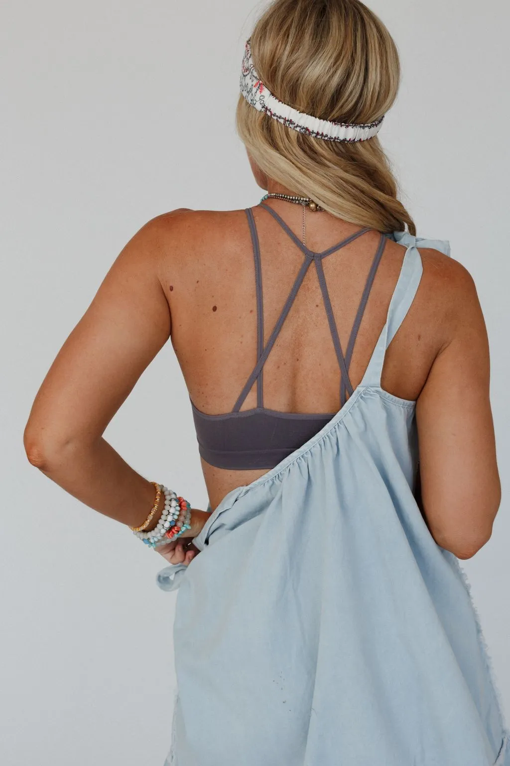 Floral Cut Out High Neck Bralette - Dark Gray