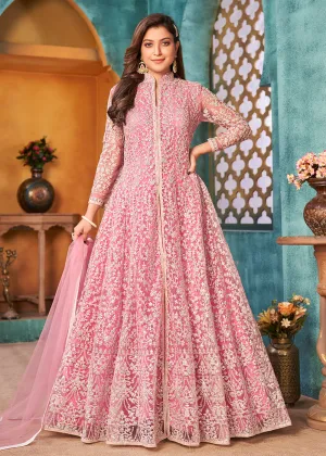 Front Slit Carnation Pink Wedding Wear Anarkali Suit