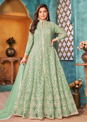 Front Slit Green Wedding Wear Anarkali Suit