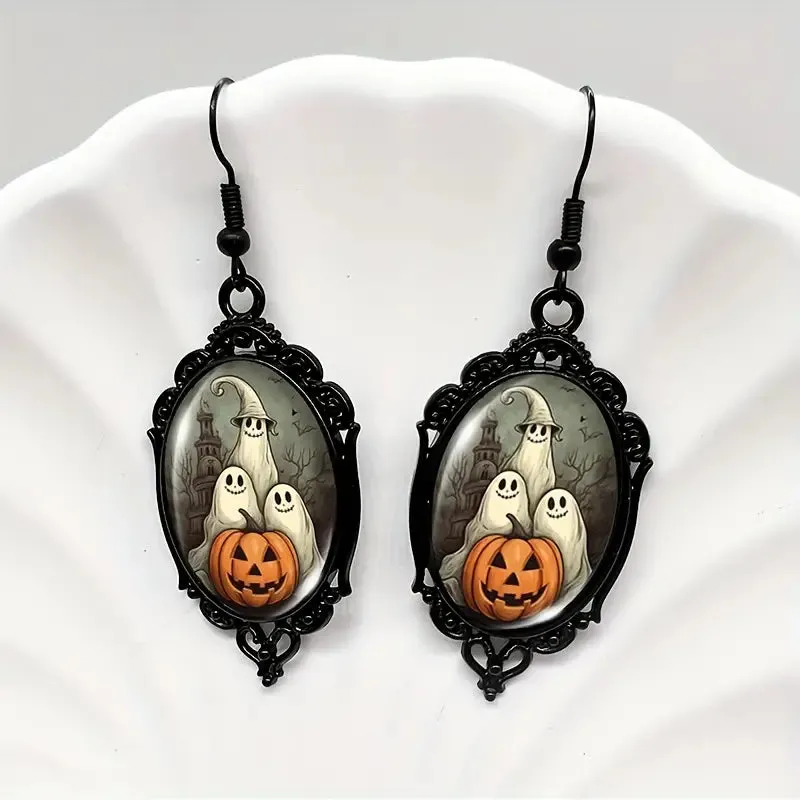 Funky Ghost & Pumpkin Vintage Lace Earring