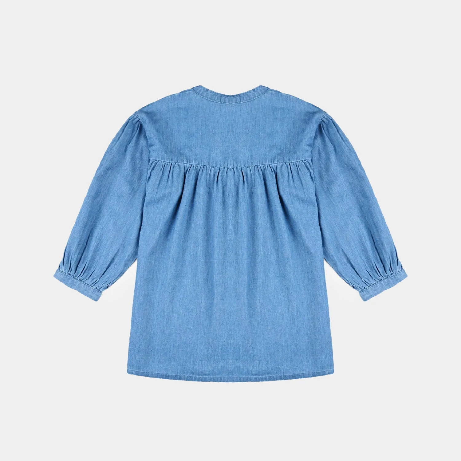 Girls Tensile Denim (Light Denim) Emb Top Floral Yoke-Blue