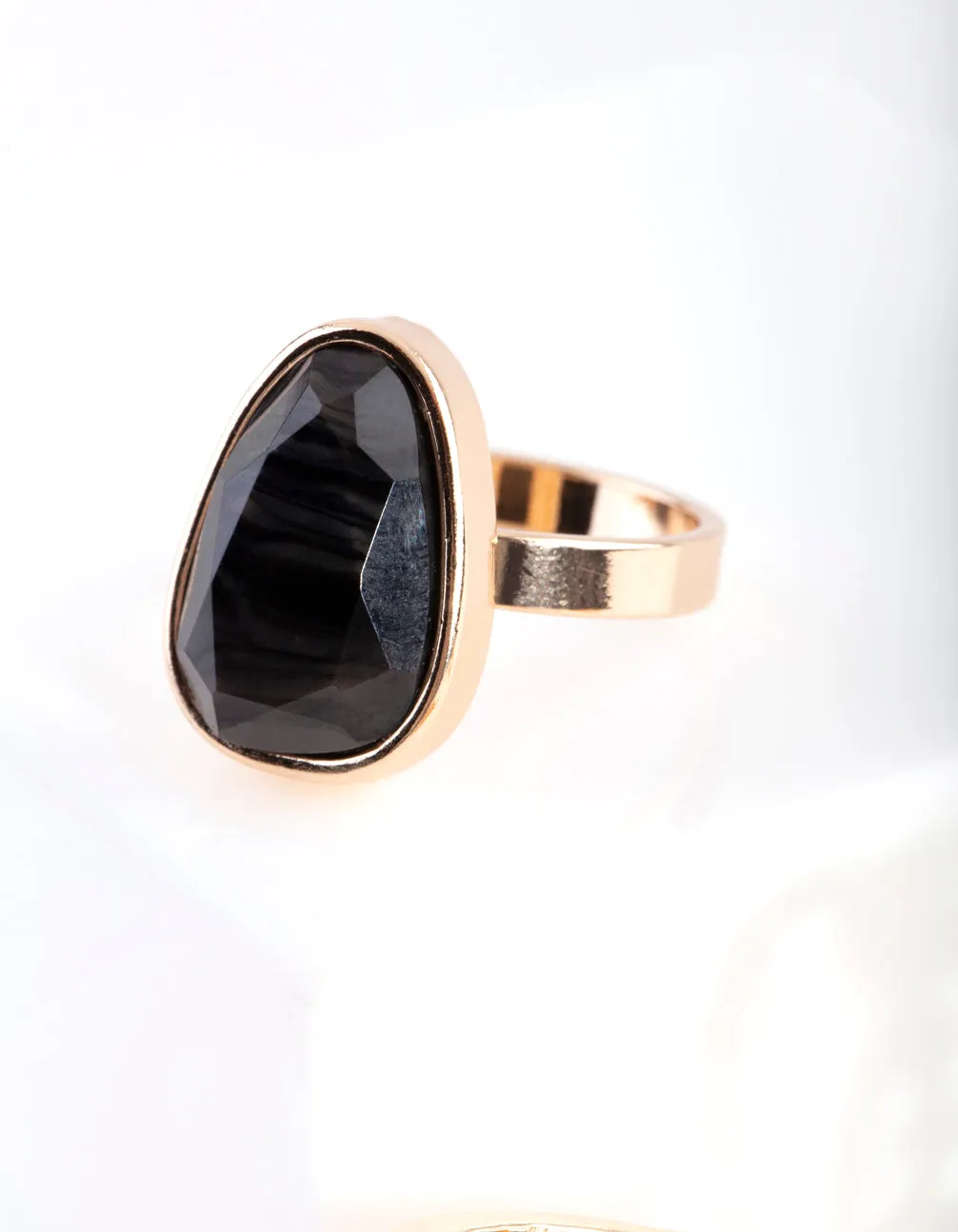 Gold Black Statement Stone Ring
