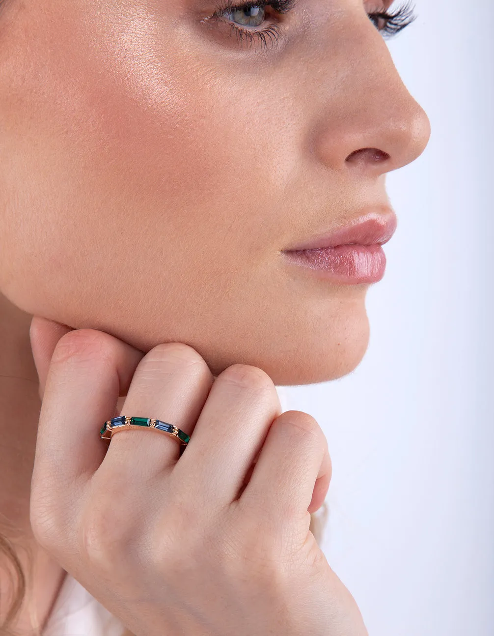 Gold Multi Diamante Rectangle Band Ring