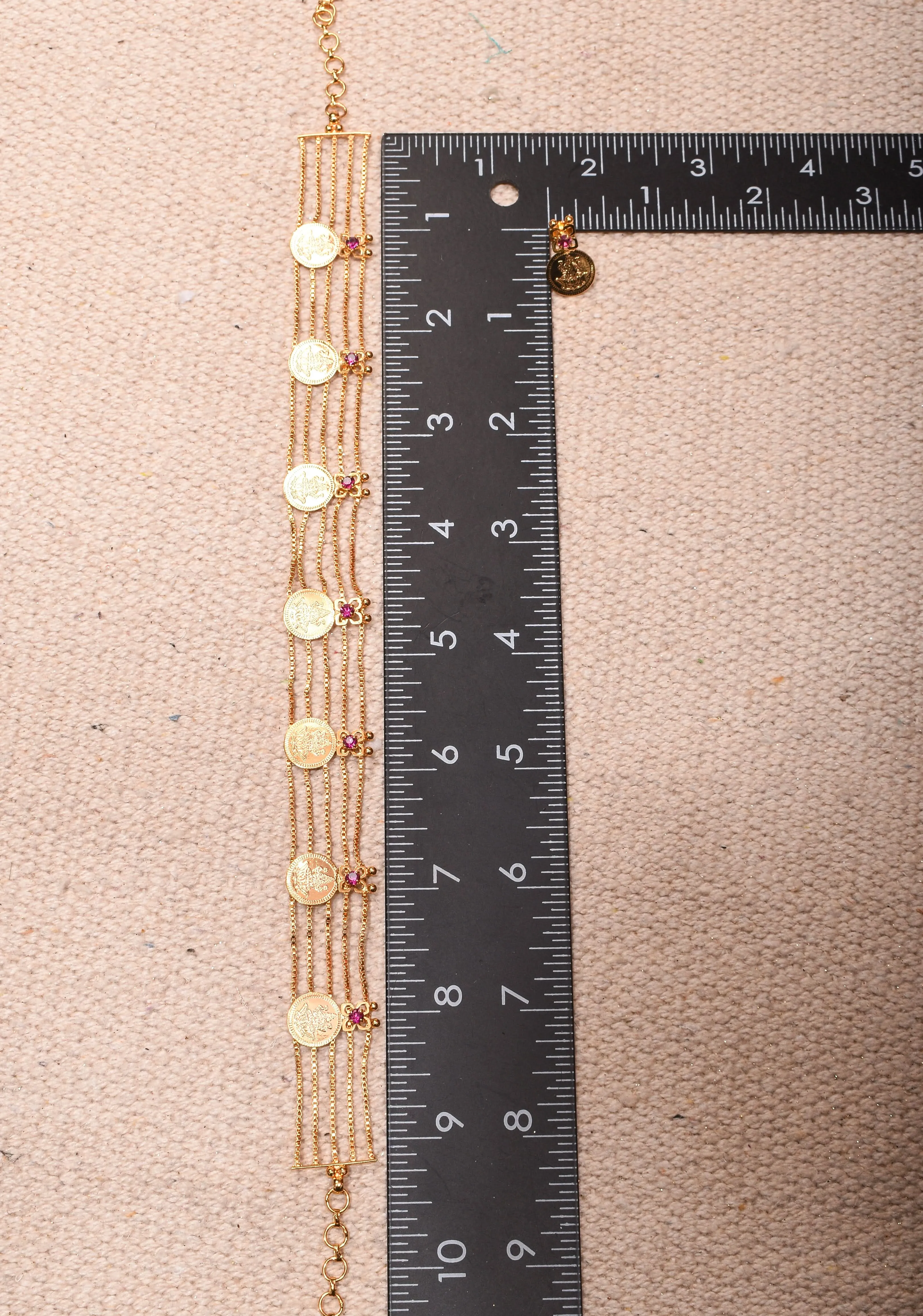 Gold tone Lakshmi Coin Layer Necklace with Earrings