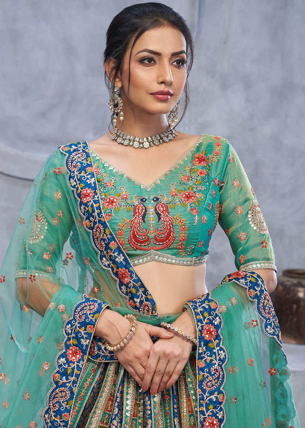Graceful Green Hand Embroidered Bridal Lehenga Choli
