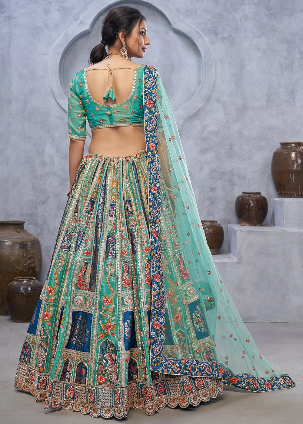 Graceful Green Hand Embroidered Bridal Lehenga Choli