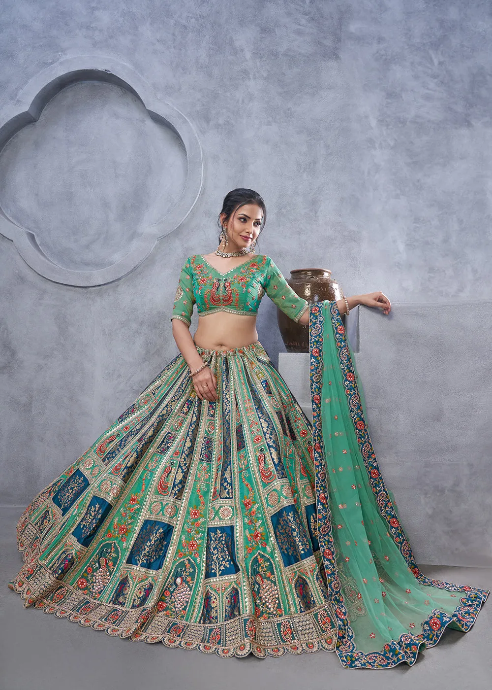 Graceful Green Hand Embroidered Bridal Lehenga Choli