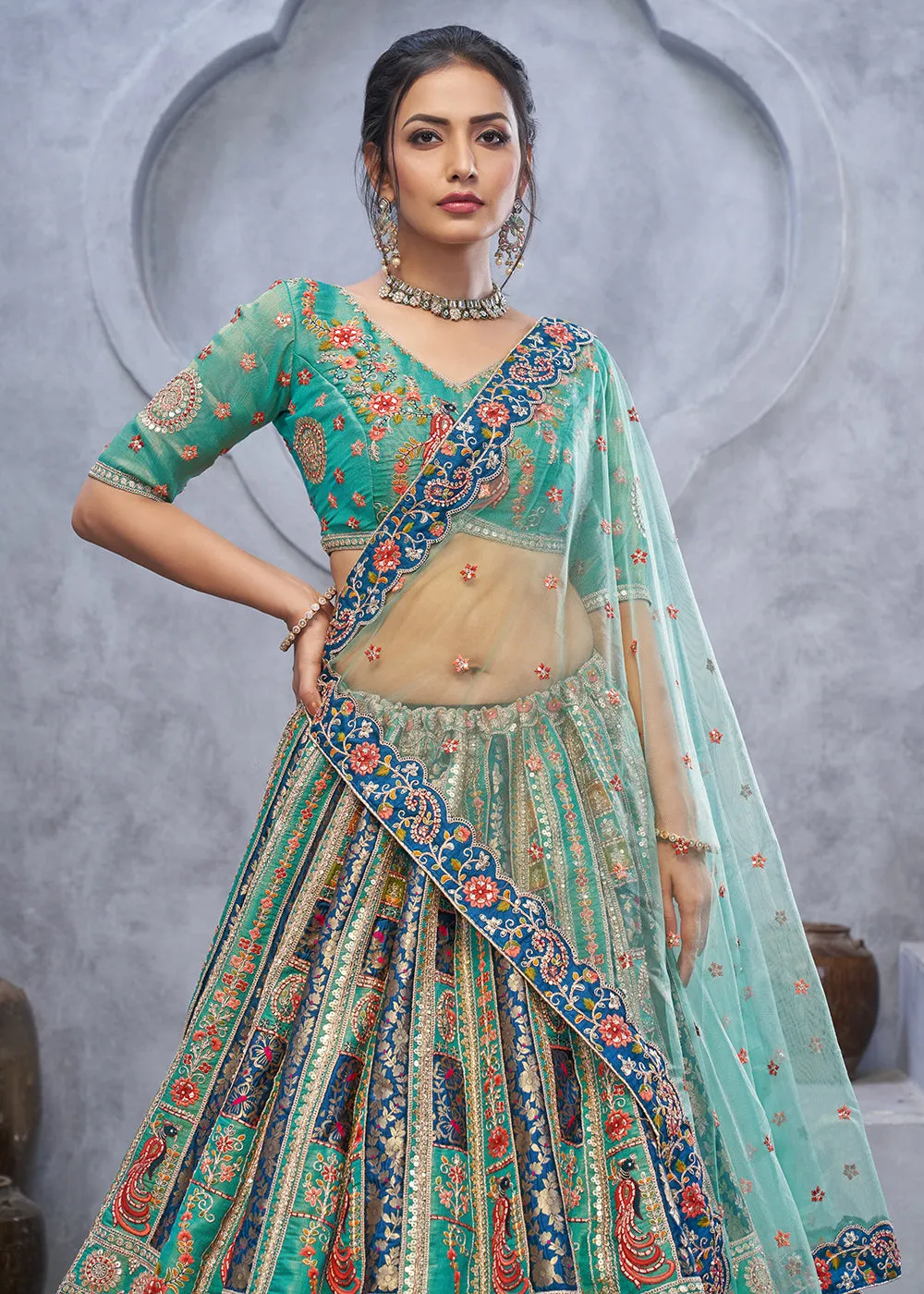 Graceful Green Hand Embroidered Bridal Lehenga Choli