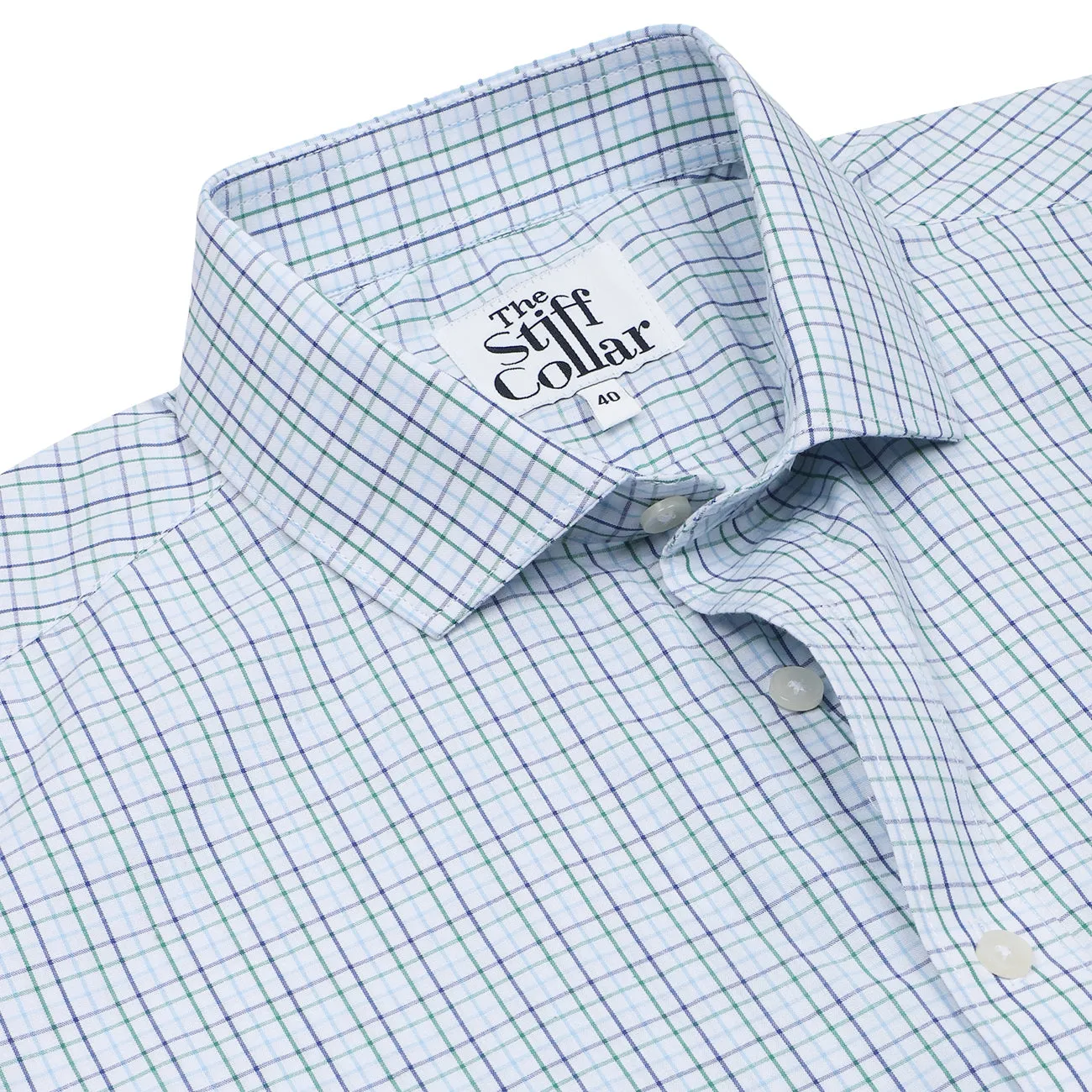 Green Blue Tattersall Check Regular Fit Cotton Shirt