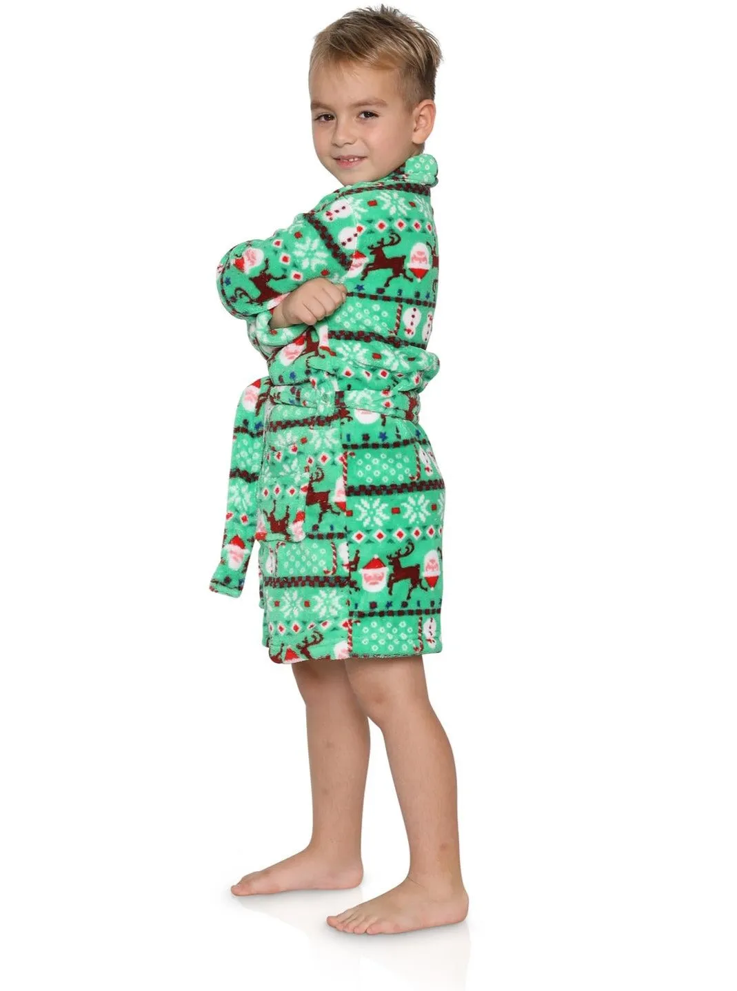 Green Fairasile Santa Belted Robe for Boys