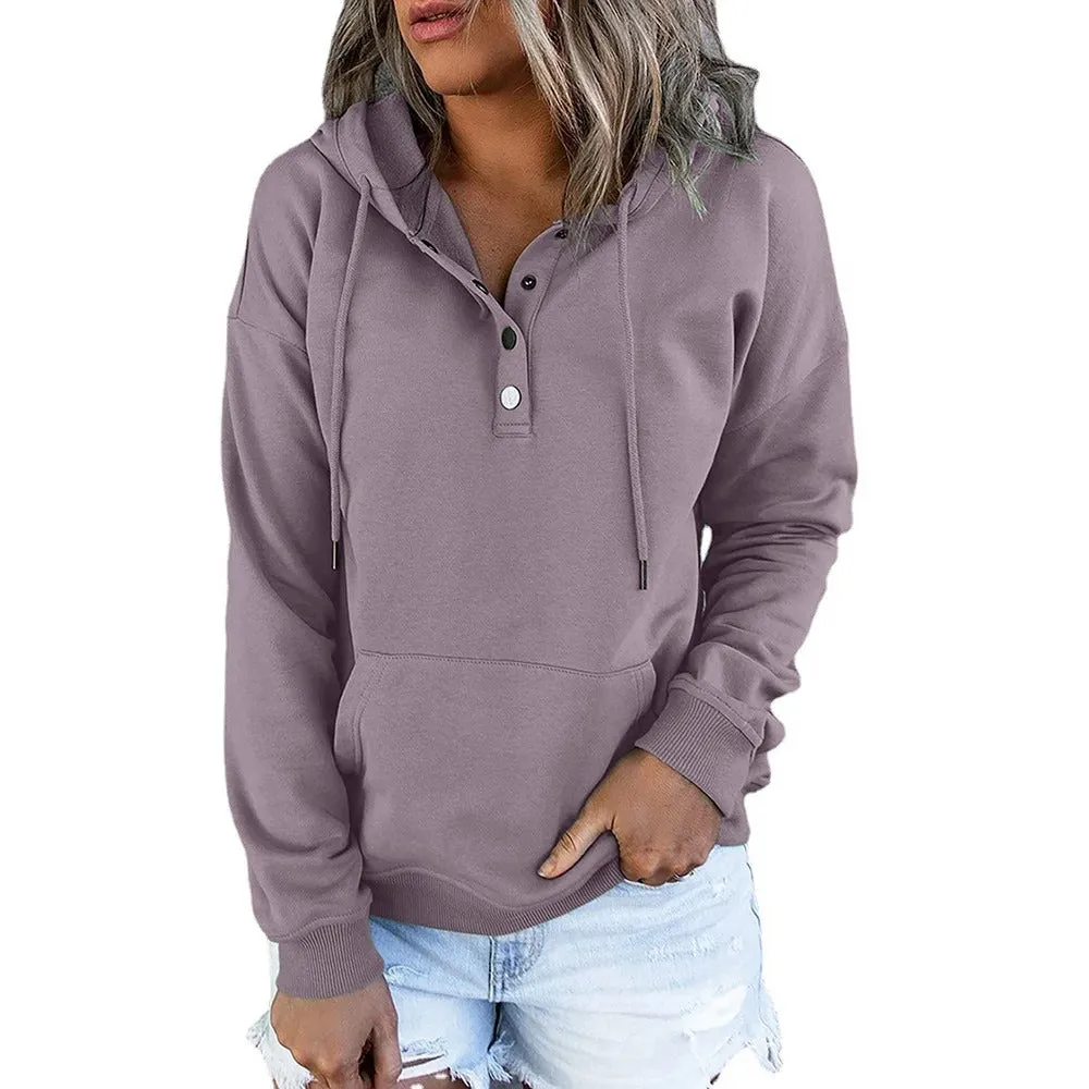 Ivyshape | Casual Hoodie Jacket with Metal Buttons for Women