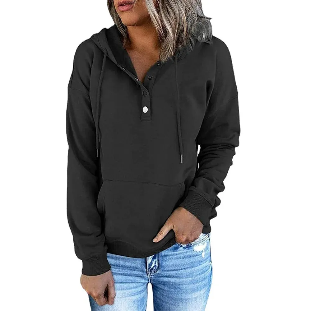Ivyshape | Casual Hoodie Jacket with Metal Buttons for Women