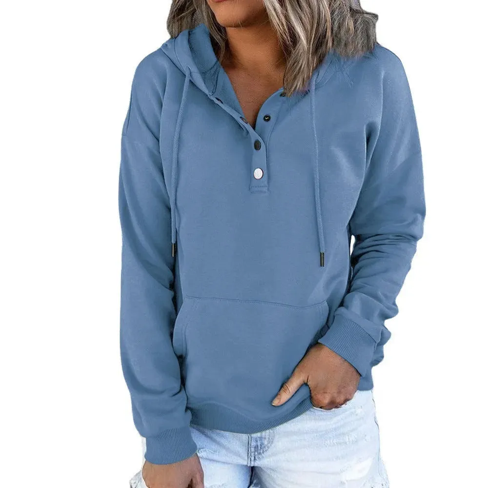 Ivyshape | Casual Hoodie Jacket with Metal Buttons for Women
