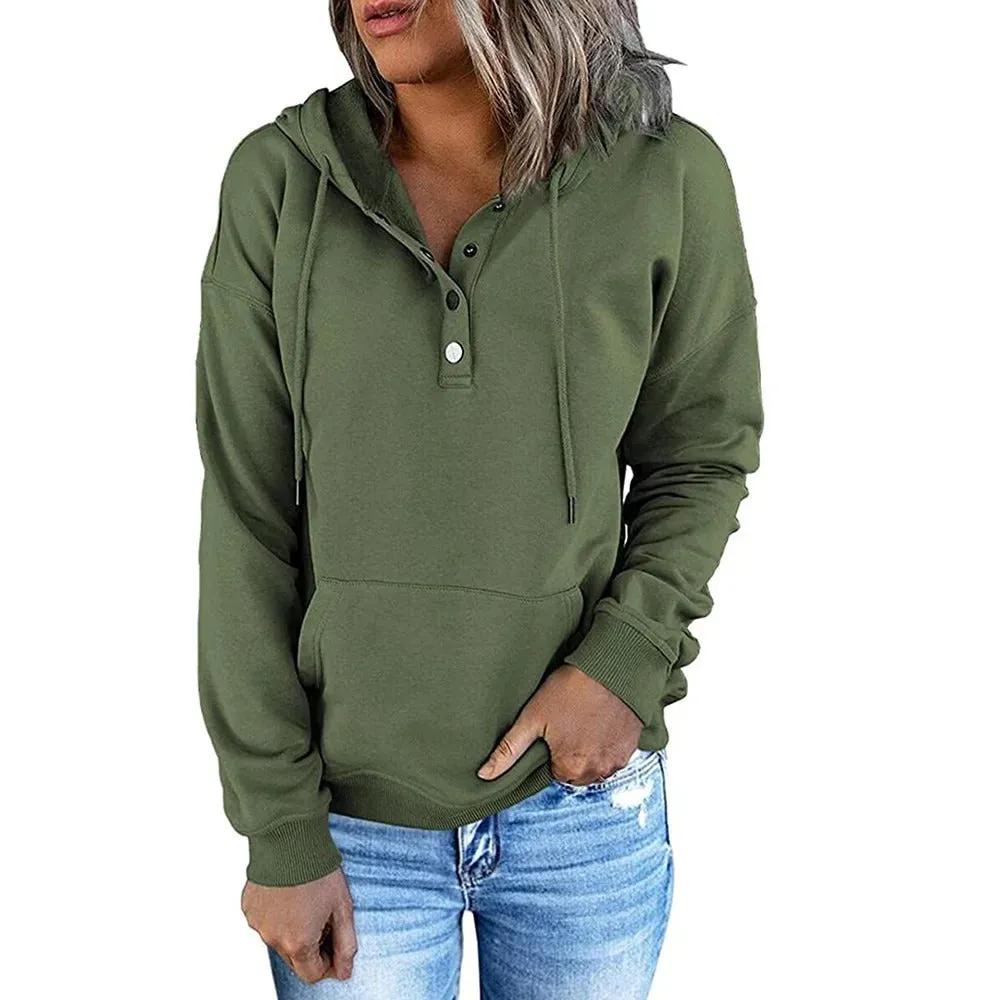 Ivyshape | Casual Hoodie Jacket with Metal Buttons for Women