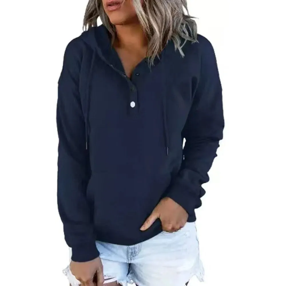 Ivyshape | Casual Hoodie Jacket with Metal Buttons for Women