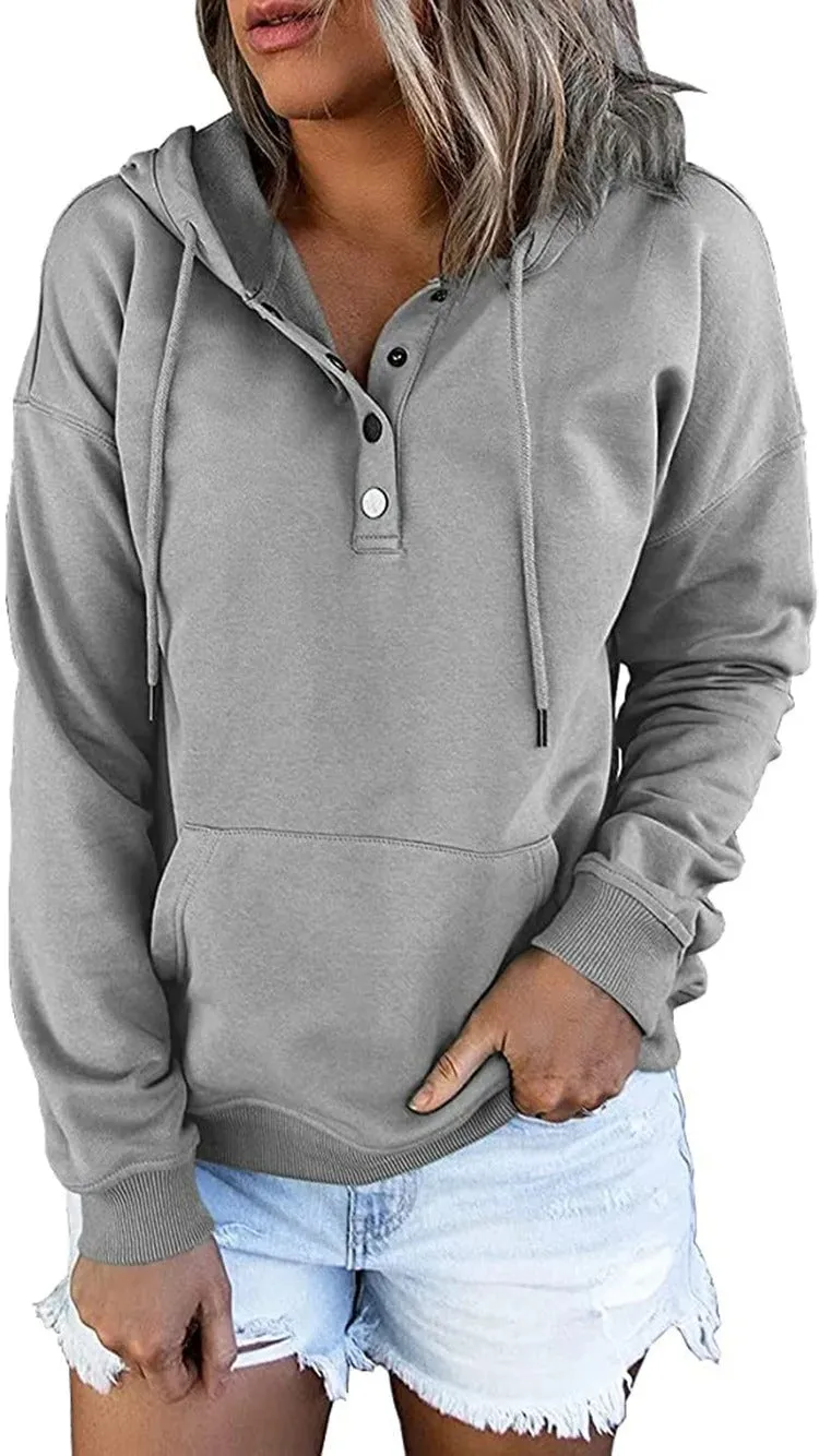 Ivyshape | Casual Hoodie Jacket with Metal Buttons for Women