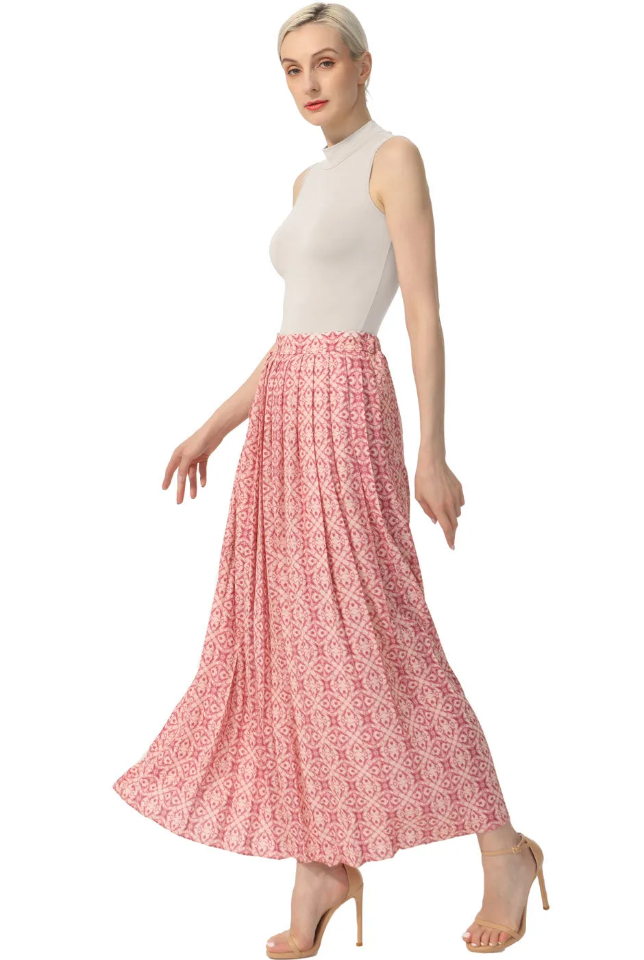 Kimi   Kai Women Print Box Pleat Maxi Skirt