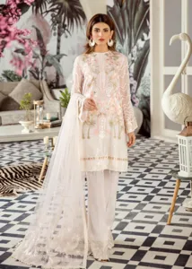 Latest Asian embroidered chiffon outfit in elegant white color # P2425