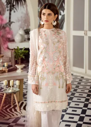Latest Asian embroidered chiffon outfit in elegant white color # P2425