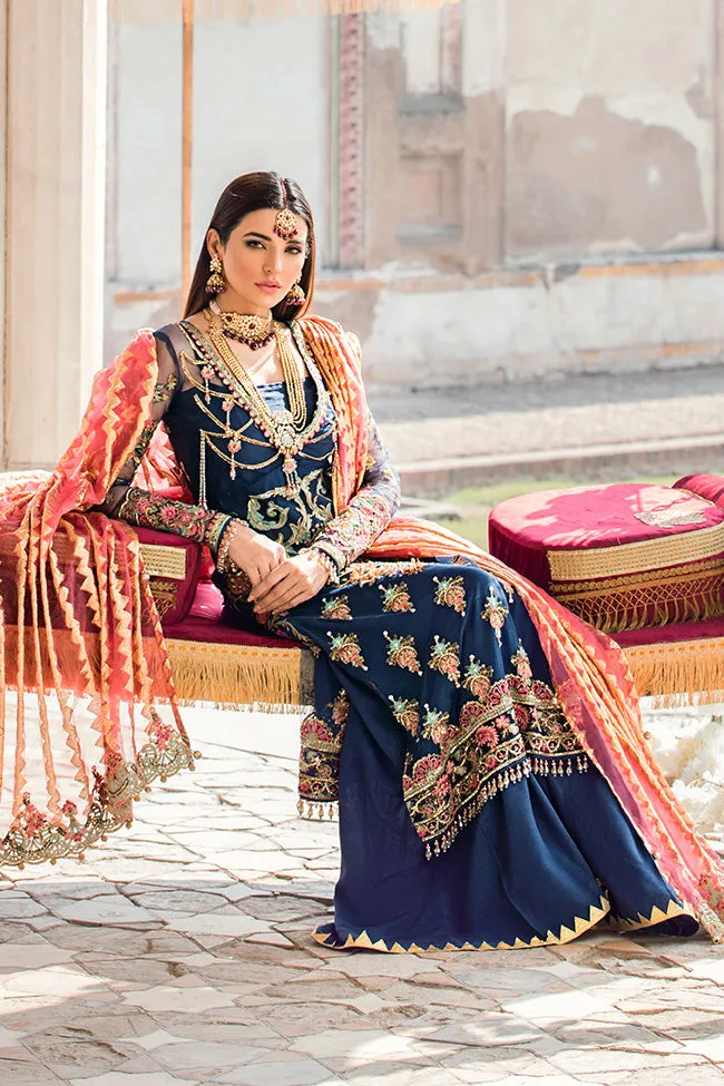 Latest designer embroidered party net dress in lavish blue color # P2435