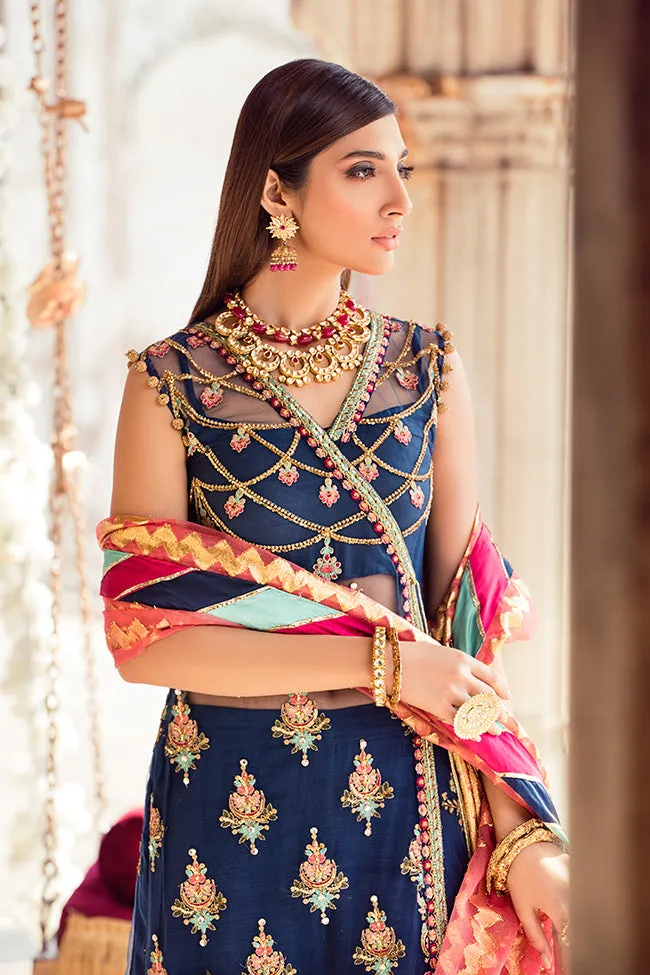 Latest designer embroidered party net dress in lavish blue color # P2435