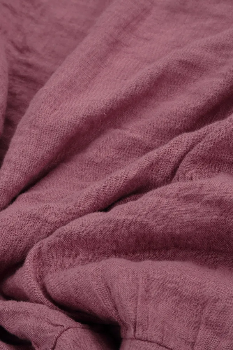Layered Short Sleeves Mauve Taupe Gauze Linen Blouse