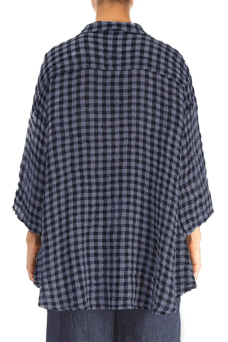 Loose Blue Nova Check Gauze Linen Shirt