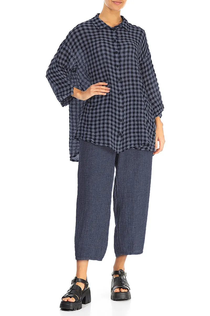 Loose Blue Nova Check Gauze Linen Shirt