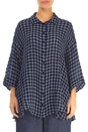 Loose Blue Nova Check Gauze Linen Shirt