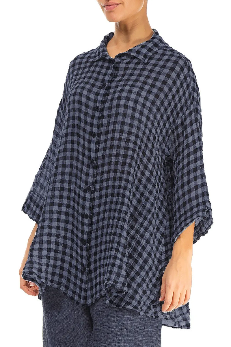 Loose Blue Nova Check Gauze Linen Shirt