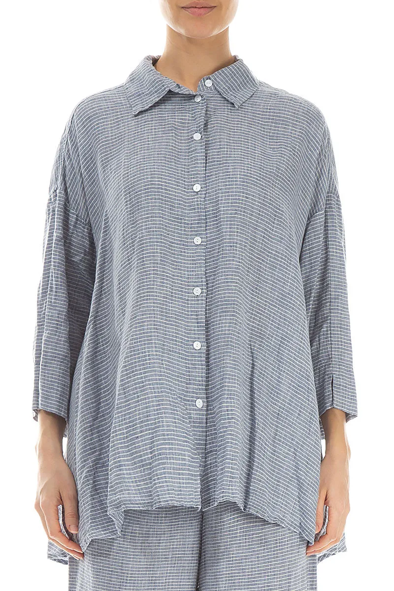 Loose Blue Stripe Linen Shirt