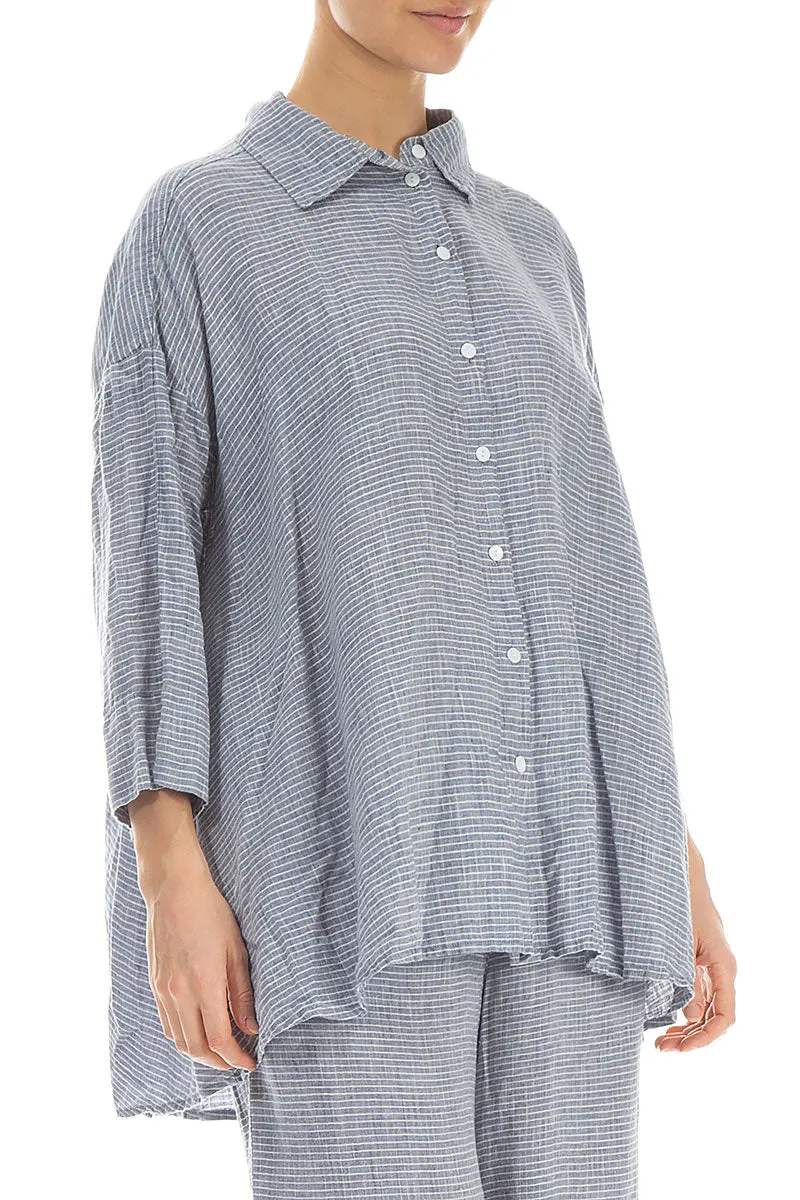 Loose Blue Stripe Linen Shirt