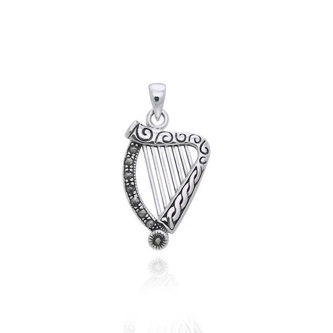 Marcasite Celtic Harp Pendant TPD3558