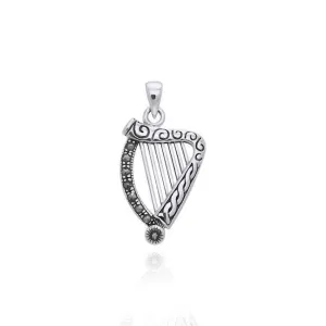 Marcasite Celtic Harp Pendant TPD3558