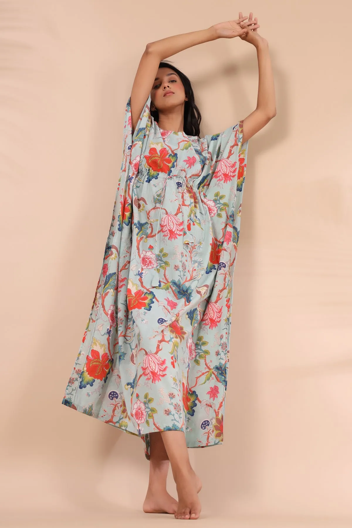 Multicoloured Jaal on Sky Blue Kaftan