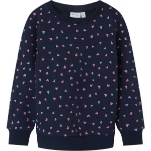 Name It Dark Sapphire Heart AOP Davina Sweatshirt Fleece Noos