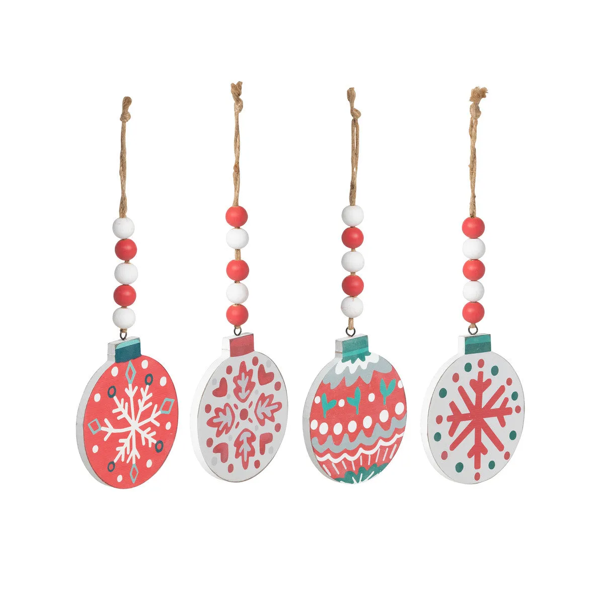 Nordic Pattern Wood Ornament - 4 Assorted Styles
