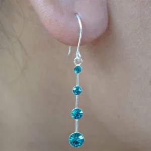 Pair 925 Sterling Silver Drop Stud Earrings Turquoise Crystal Dangle Ear Studs