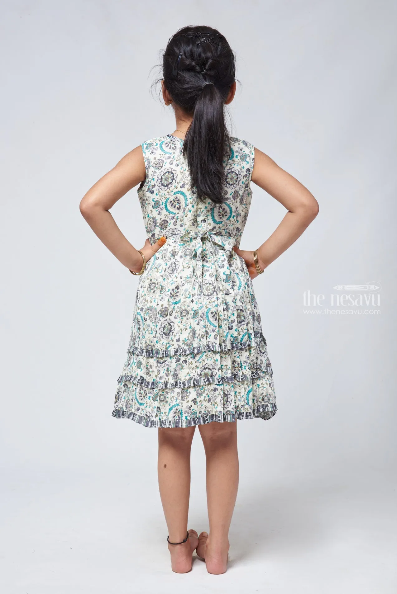 Paisley Half White Cotton Frock - Stylish Embroidered Girls Dress