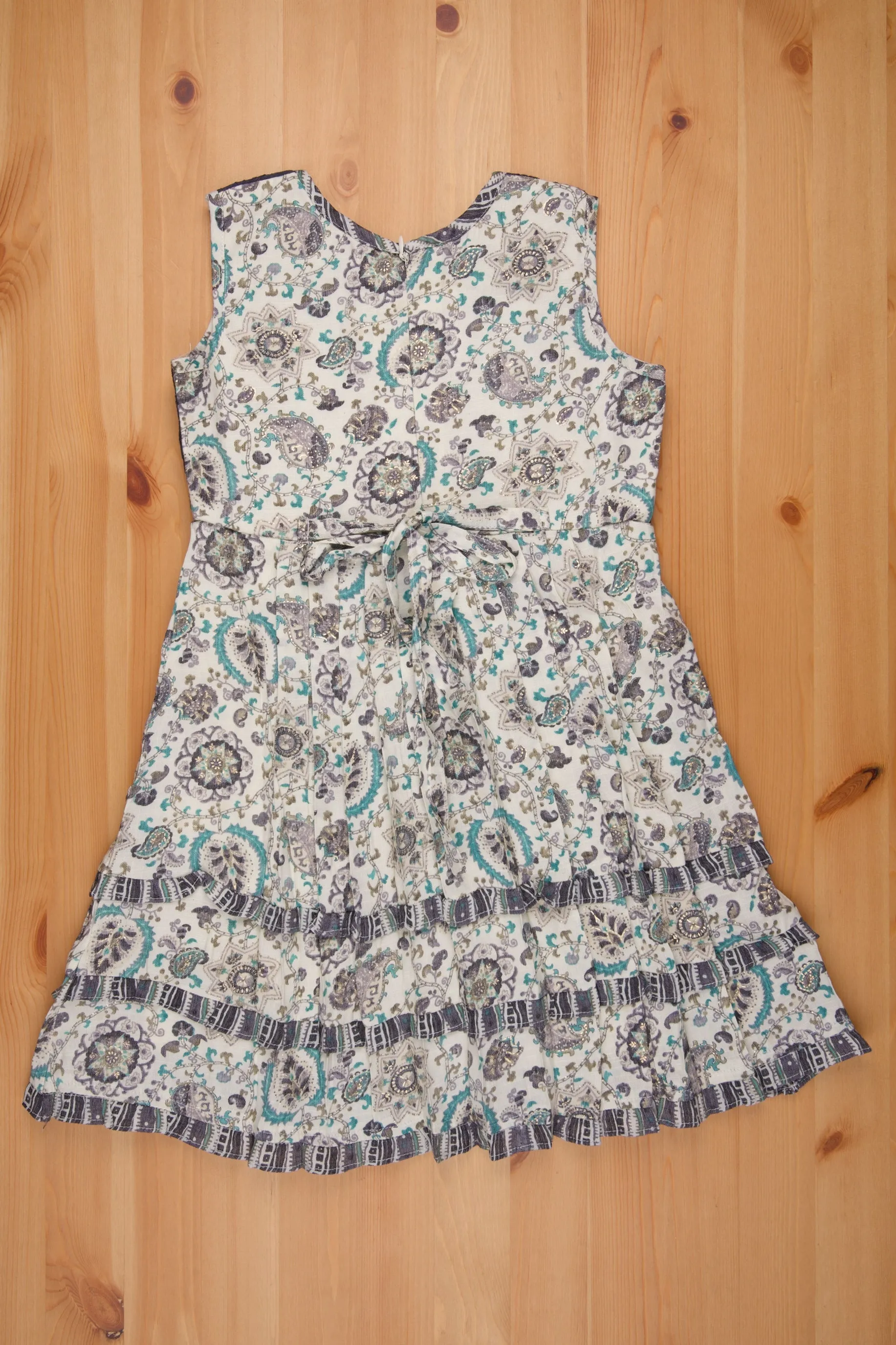 Paisley Half White Cotton Frock - Stylish Embroidered Girls Dress