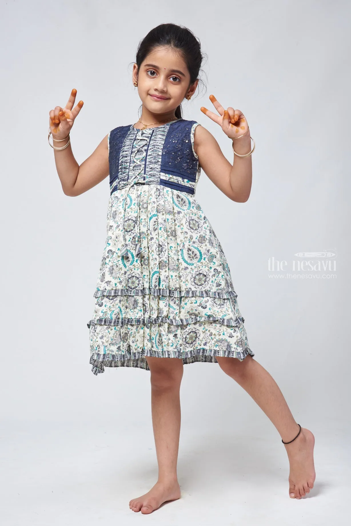 Paisley Half White Cotton Frock - Stylish Embroidered Girls Dress