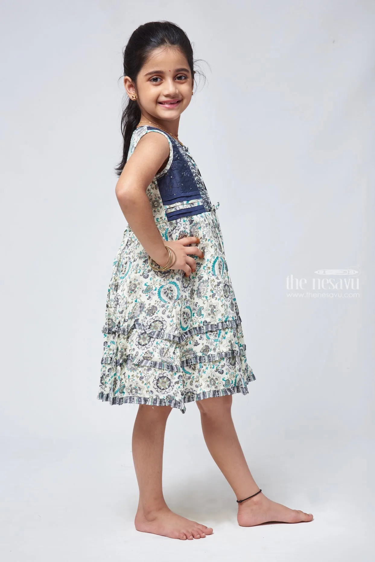 Paisley Half White Cotton Frock - Stylish Embroidered Girls Dress