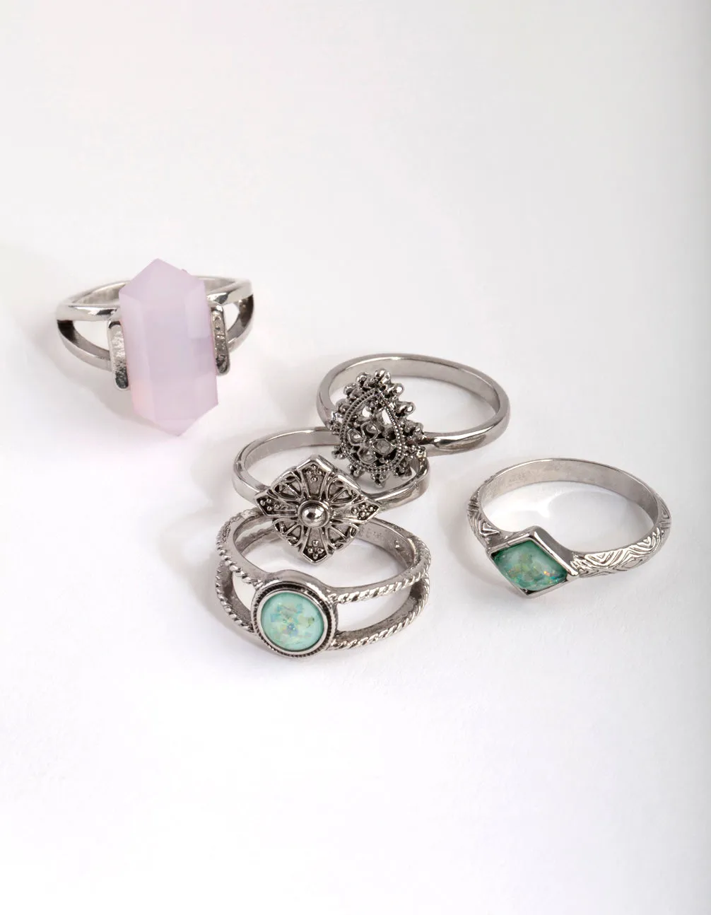 Pearlescent Rhodium Ring Stack Pack