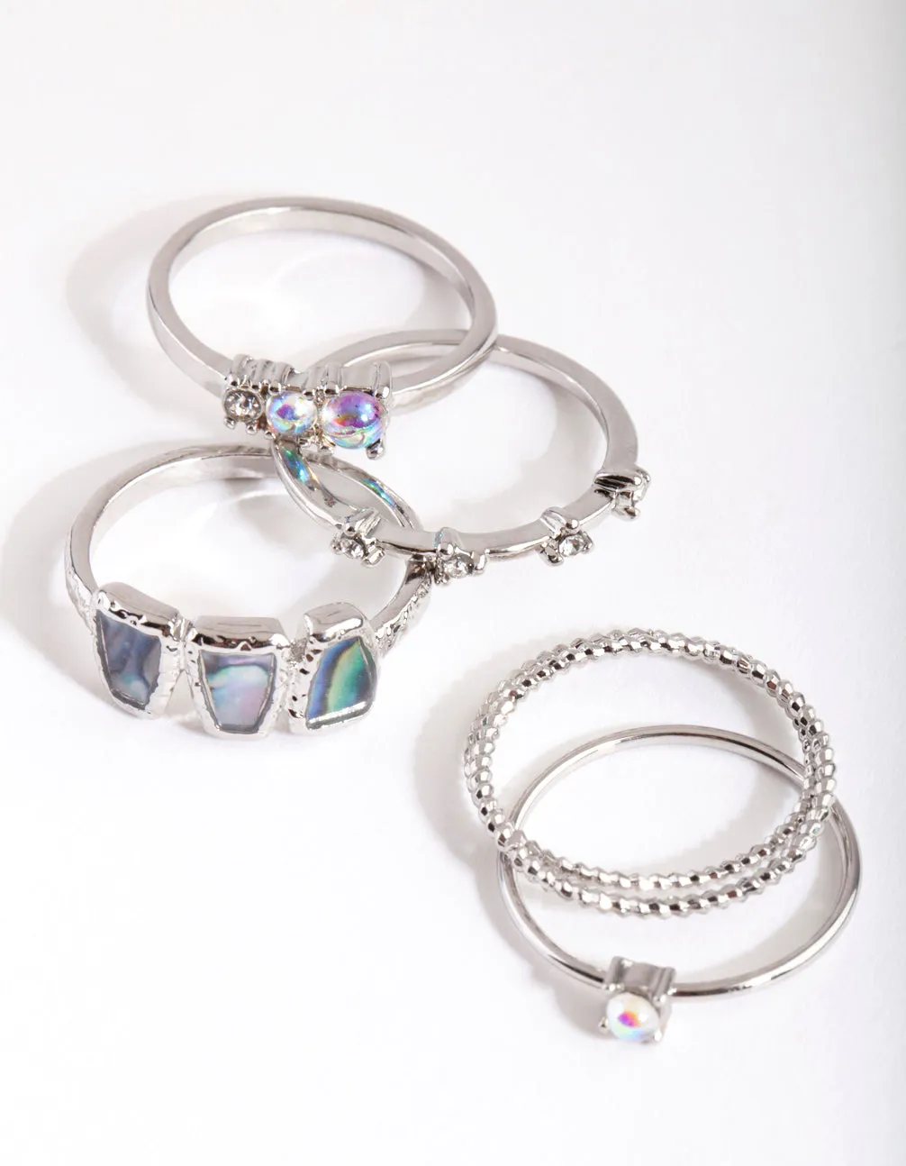Pearlescent Rhodium Ring Stack Pack