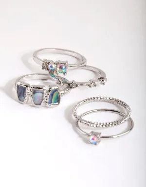 Pearlescent Rhodium Ring Stack Pack
